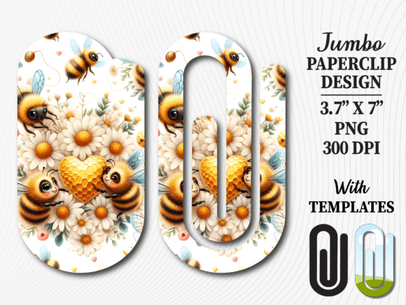 Bee Daisy Flower Heart Jumbo Paperclip: A Versatile Graphic for Crafts and Branding