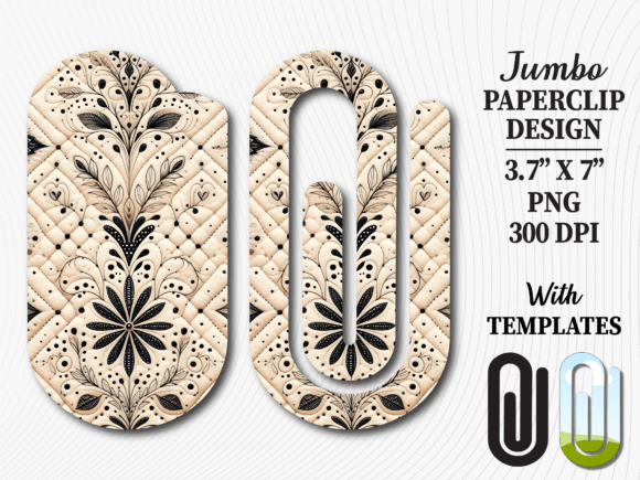 Boho Damask Ornate Jumbo Paperclip PNG for Crafts and Graphics