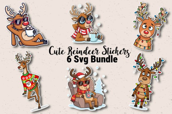Cute Reindeer Sticker SVG Bundle: A Festive Graphic Freebie for Creative Projects