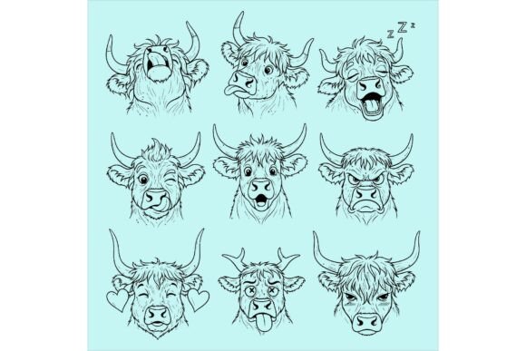 Expressive Cow Face Sketch Bundle for Crafts and Graphics