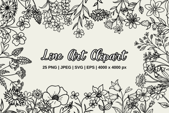 Forest Wildflowers Line Art Clipart Set – A Must-Have Graphic Freebie for Handmade Creators