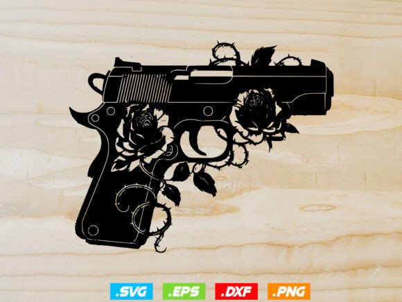 Gun and Roses SVG for Crafts and Graphics