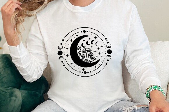 Moon With Mushrooms Svg for Crafts and Graphics
