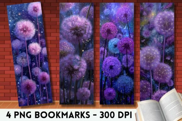 Purple Galaxy Dandelion Floral Bookmark: A Graphics Freebie for Boutique Branding