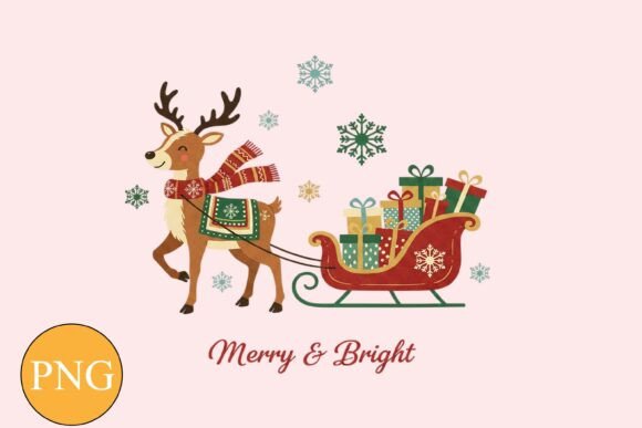 Reindeer Sleigh Watercolor PNG for Embroidery Projects
