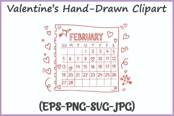 Valentines February Calendar SVG Clipart: A Whimsical Graphic Freebie for Creative Projects