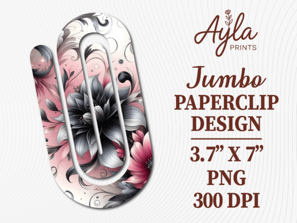 Vintage Pink Floral Jumbo Paperclip Graphic for Crafts and Merch